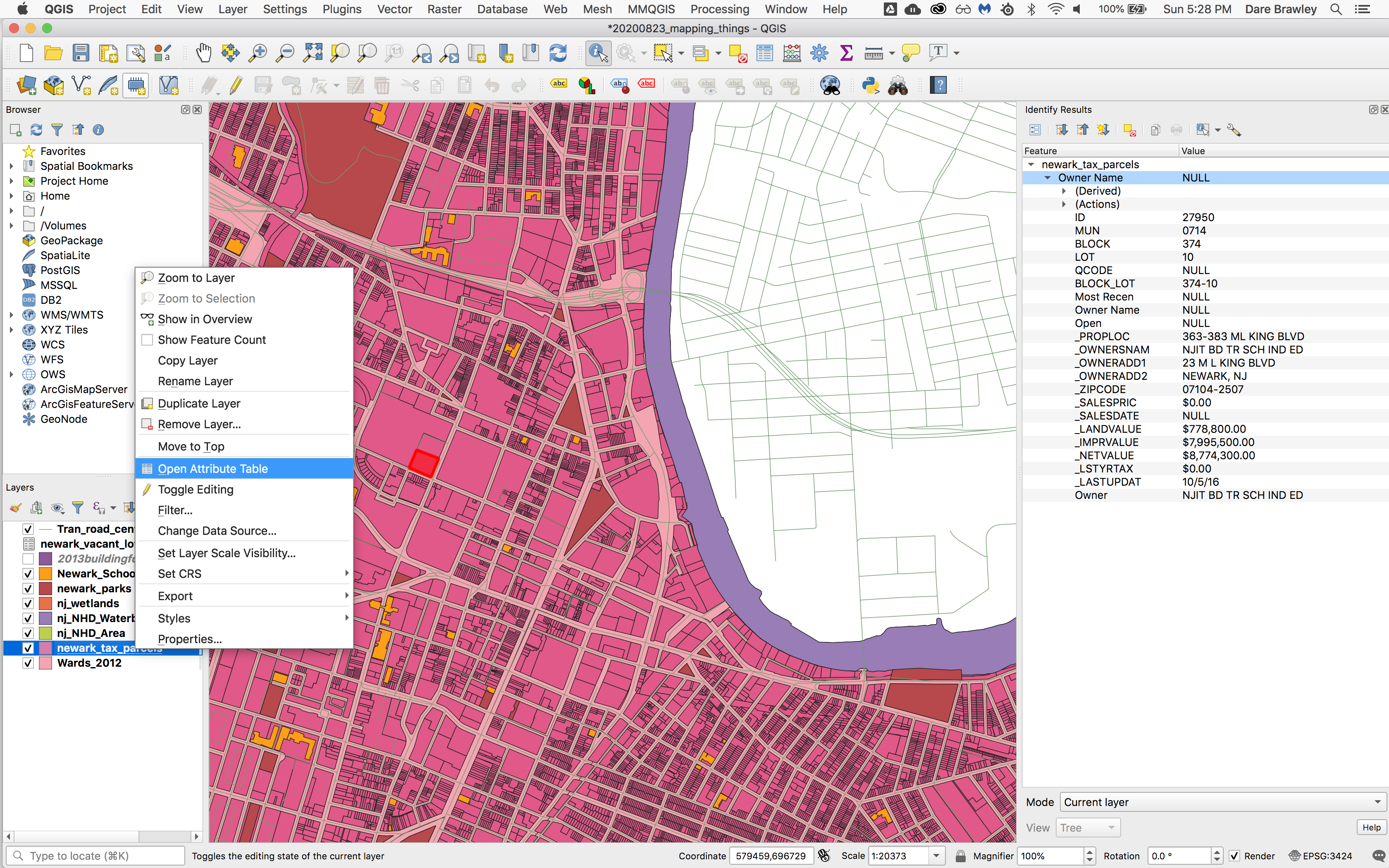 Attribute table open