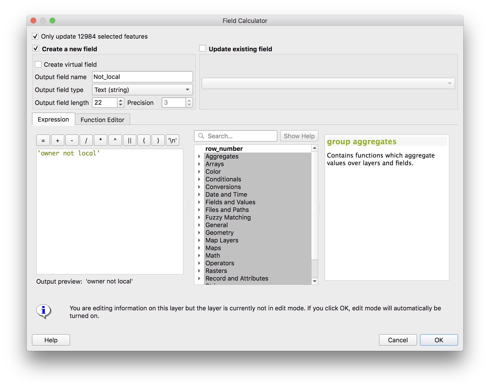 field calculator not local