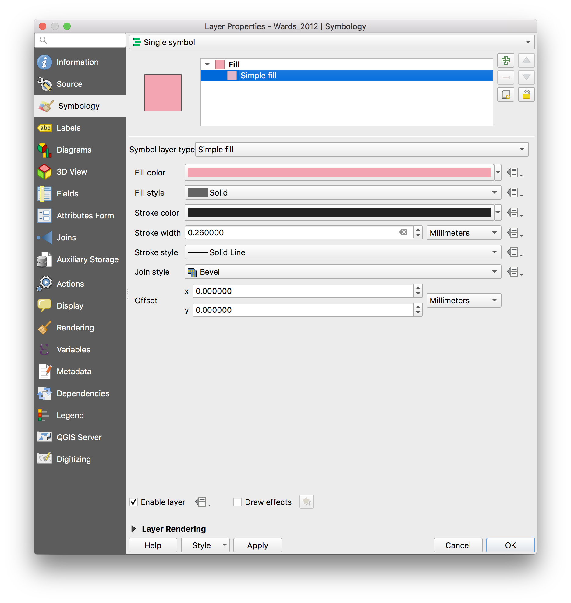 symbology menu options